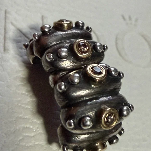 Authentic Pandora Silver And Gold Two Tone 14k Brown Fusion CZ Clip Charm - Picture 2 of 4